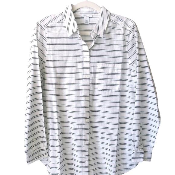 Daily Ritual M 100% Cotton Button Blouse Shirt Top Charcoal Stripe Lightweight - Picture 1 of 9